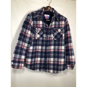 Vintage 70's Sears Put On Shop Men's Plaid Jacket Sherpa Lining Pockets 42 Chest